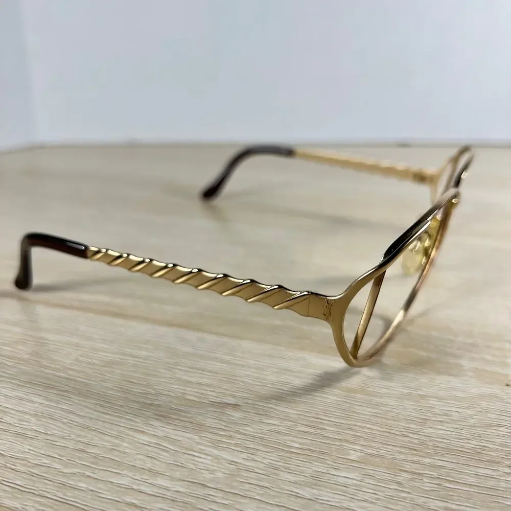 Vintage Yves Saint Laurent 6056 Y119 Sunglasses FRAMES ONLY Gold Brown Italy